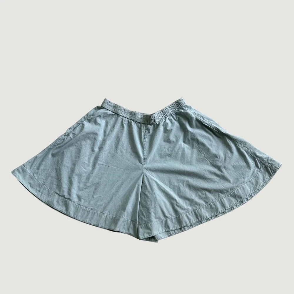 COS Shorts Womens M Sage Green Cotton Wide Leg Culotte Elastic Waist Minimalist